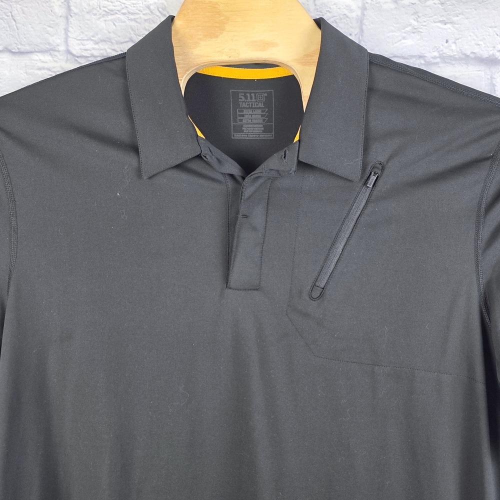 5.11 Tactical Mens Black Short Sleeve Performance Polo Shirt Zipper Pocket Sz XL